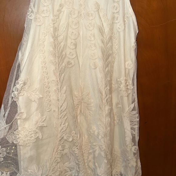 Cream Boho Embroidered Sheer Lace Dress - Picture 2 of 4